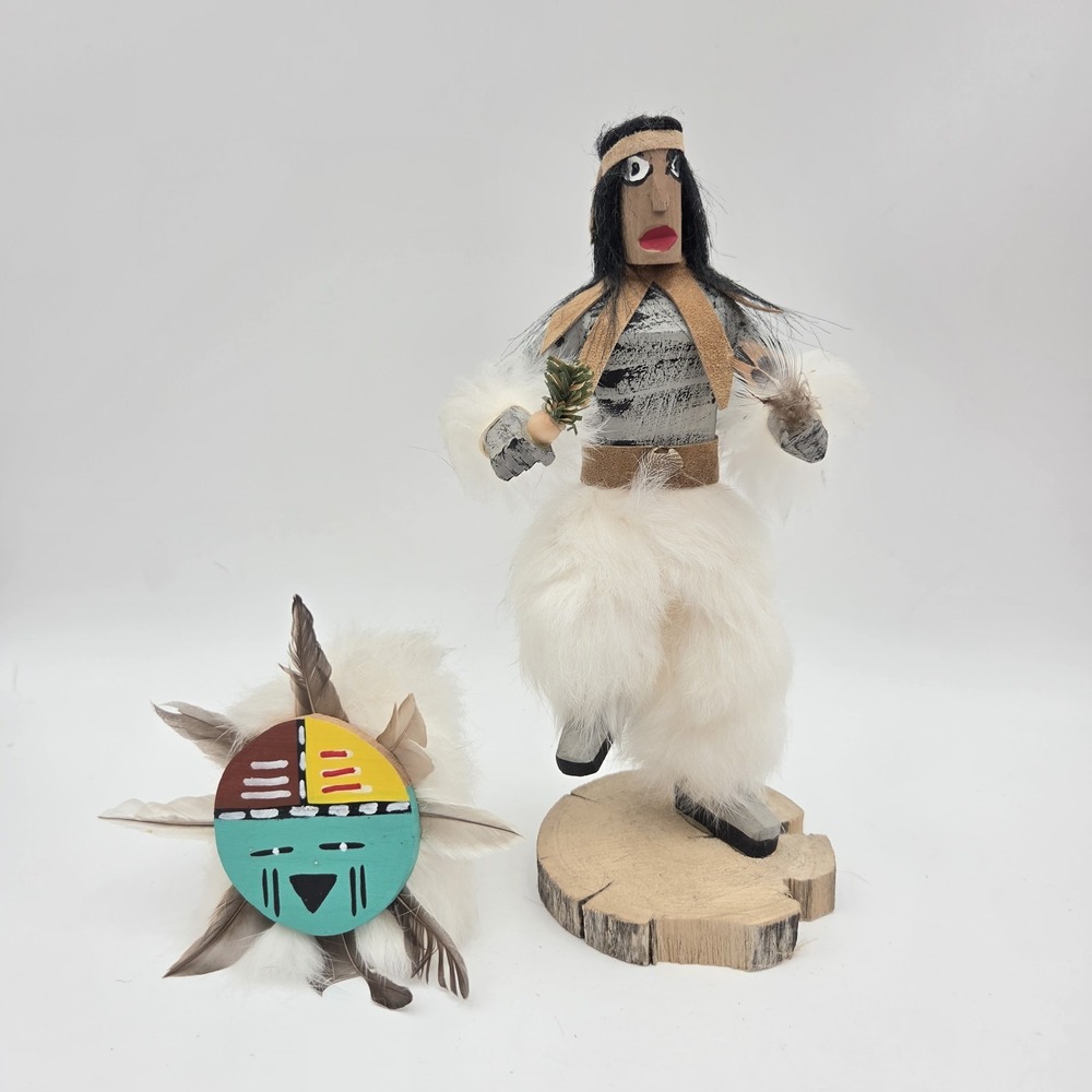 Vintage 9" Navajo Removable Headpiece Sun Face Kachina Doll Signed